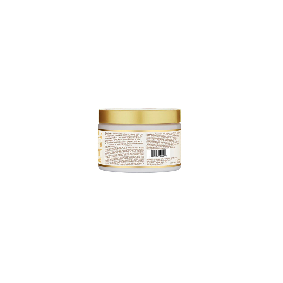 African Pride Moisture Miracle Curling Cream 340gr med gylden låg og detaljeret etiket på bagsiden.
