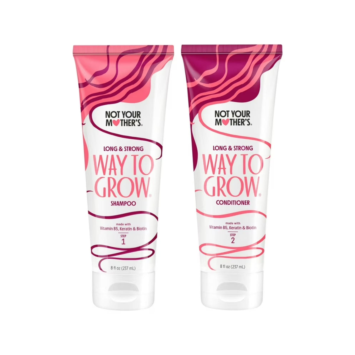 Not Your Mother's Way to Grow shampoo og balsam sæt i pink tuber med Vitamin B5, Keratin og Biotin.